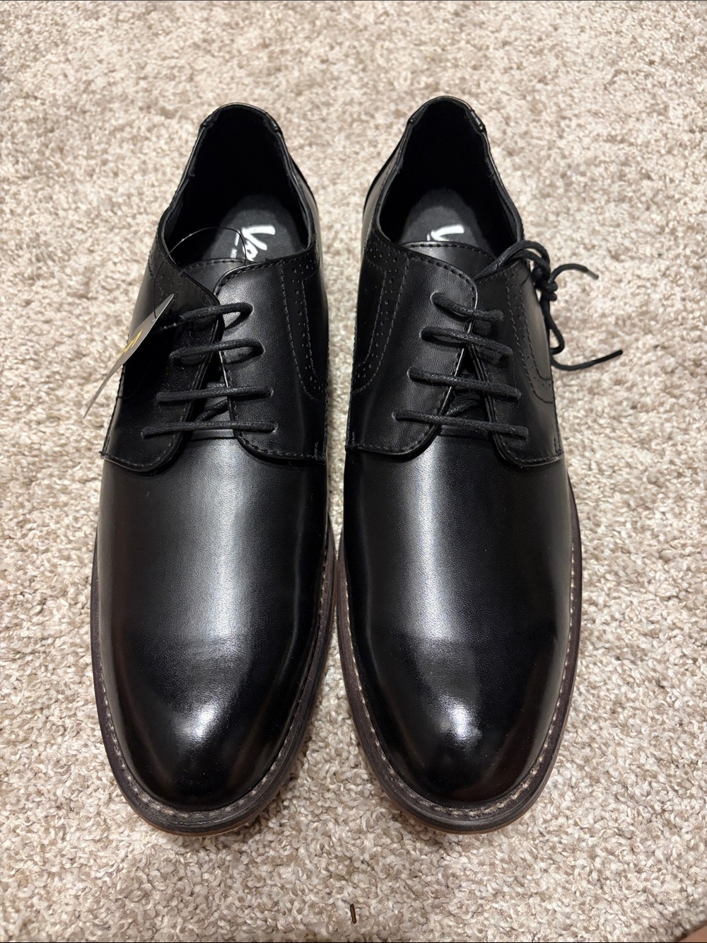 Vostey Black Leather Derby Dress Shoes
